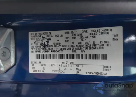 2018 Ford Escape Sel z USA, uszkodzony, nr VIN 1FMCU0HD1JUB04026